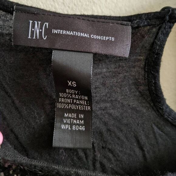 INC Sequin Peplum Top Women’s Size XS Black Sleeveless Sparkle Blouse Keyhole - Picture 6 of 9